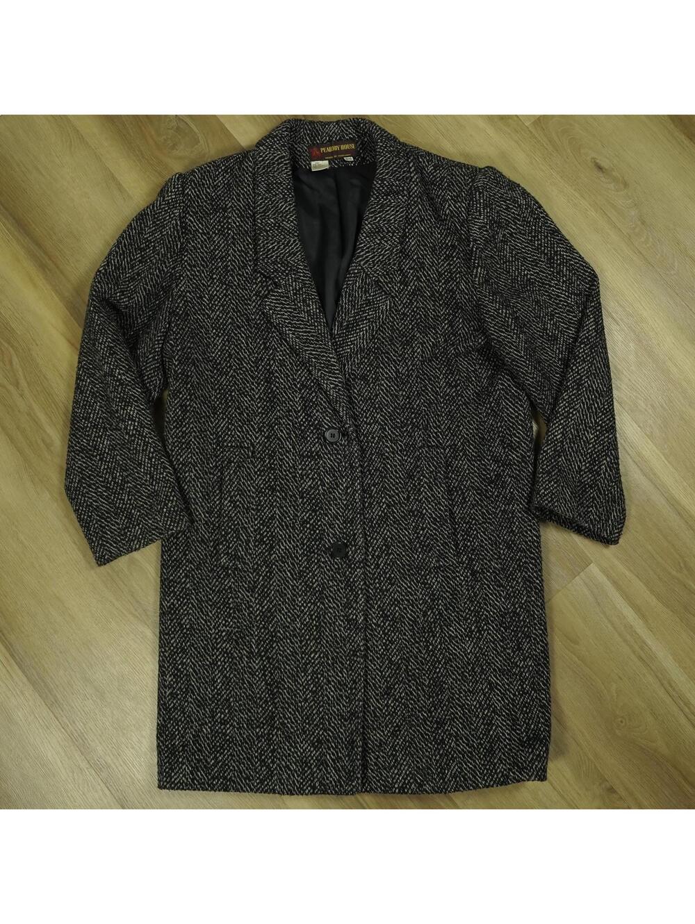 Vintage Peabody House Women's Wool Blend‎ Herringbone Coat Black Size 9/10